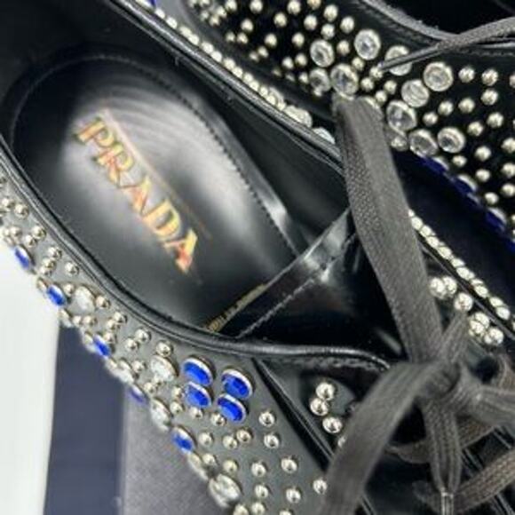 Men's Prada, black leather derby, shoes with studs and rhinestones size 11 I - Picture 10 of 12